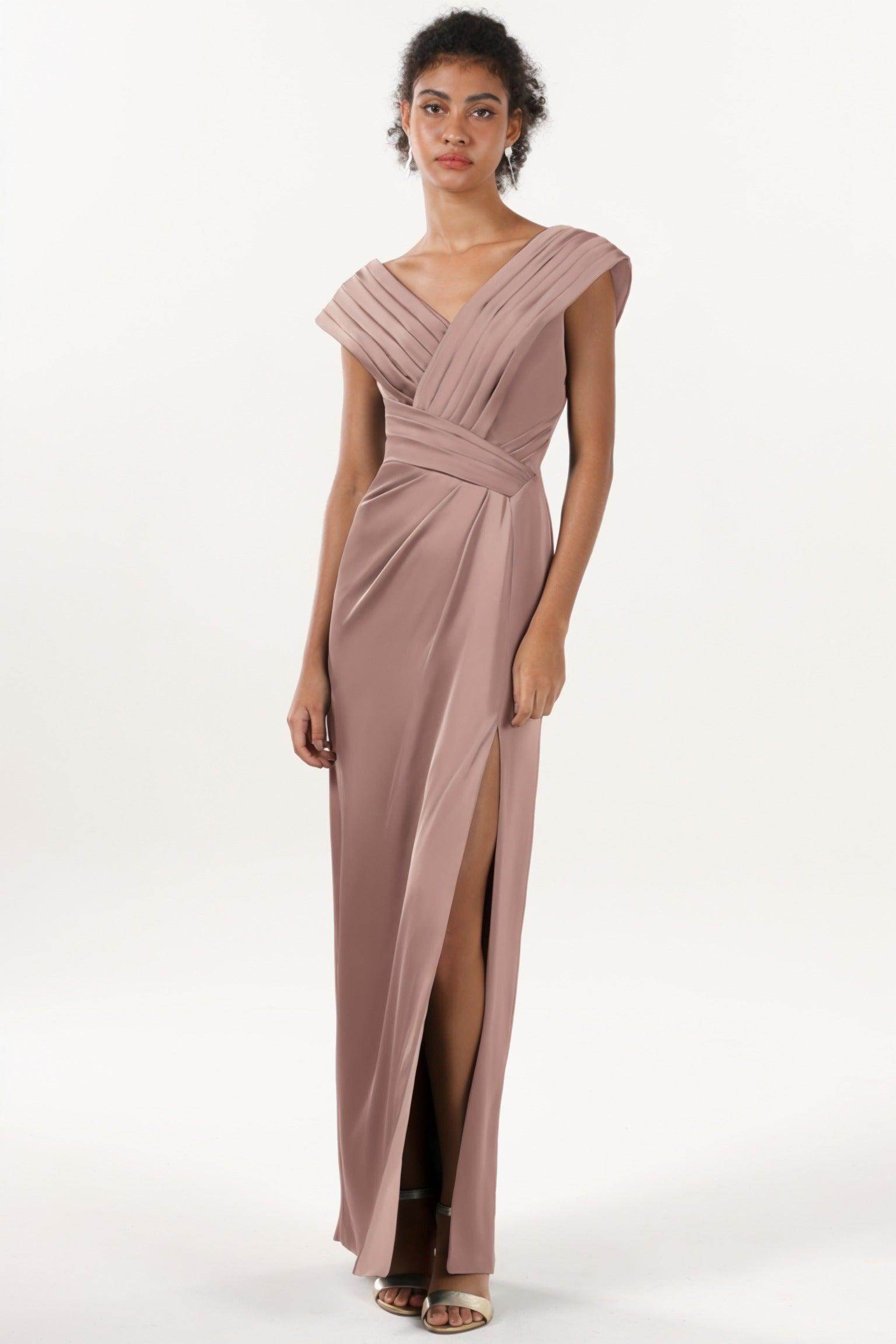 Sheath-Column Maxi Luxe Satin Bridesmaid Dress CS0608BM - COCOMELODY